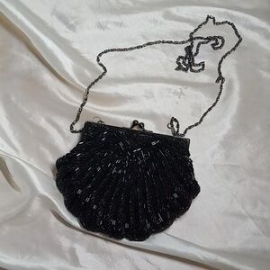 Chic Black Beaded Shell Mini Bag